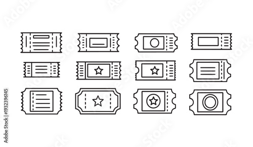 Vector Tickets Collection Icon Set: Event Entry Pass and Admission Stub Variations