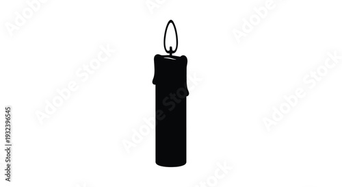 Simple black silhouette of a lit candle against a white background
