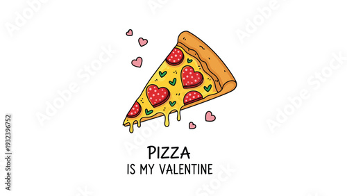 Heart shaped pizza with various toppings and a romantic message for valentine day pizza lovers in a flat vector style.