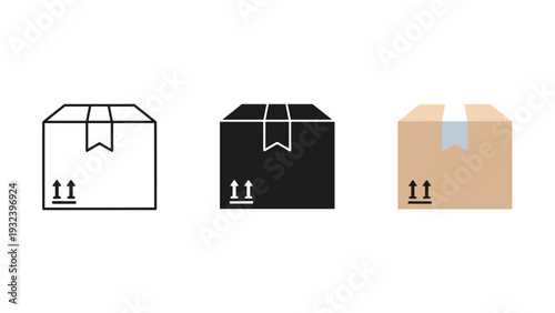 Three different colored boxes with sealed flaps Vector