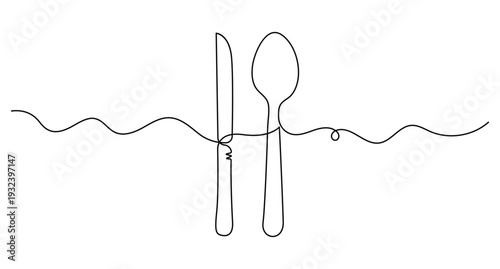 Continuous one line fork and cloche elegant dining outline design