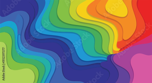 A vibrant abstract composition with layered waves of color