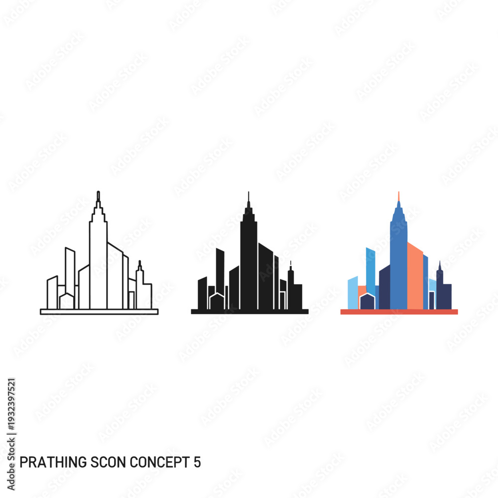 Fototapeta premium A set of city skyline silhouettes in different colors Vector