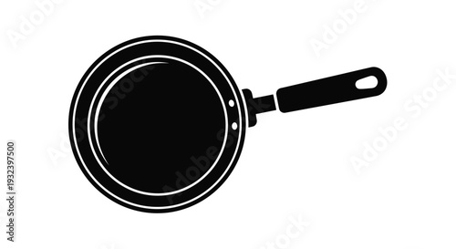 A simple black and white illustration of a frying pan