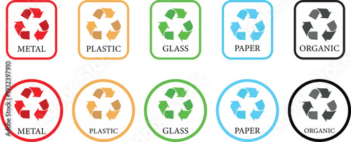 Recycle icon set collection group, eco recycling symbol arrow loop, environmental conservation sign, sustainability logo, green waste management emblem, circular reuse reduce concept vector.