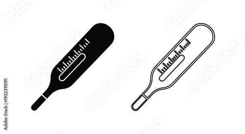 Two thermometer icons one solid black one with a white outline