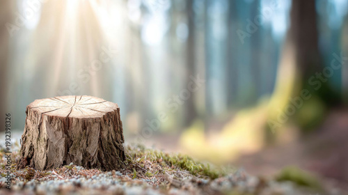 Wallpaper Mural Tree stump surrounded by lush forest in soft morning light Torontodigital.ca