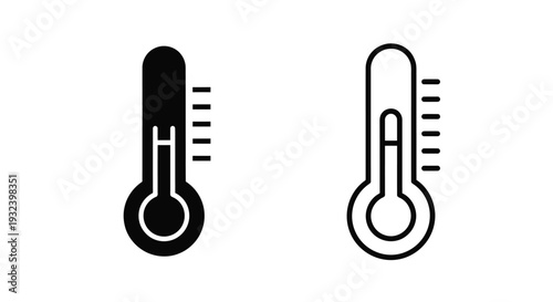 Two thermometer icons one filled and one outlined showing temperature levels