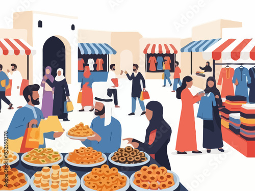 Busy Ramadan Bazaar Selling Various Cookies and Muslim Fashion
