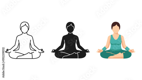 A series of illustrations showing progression of a person meditating Vector