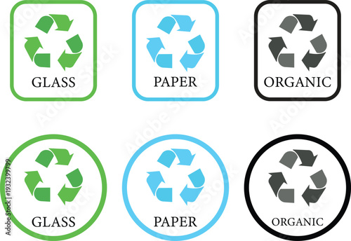 Recycle icon set collection group, eco recycling symbol arrow loop, environmental conservation sign, sustainability logo, green waste management emblem, circular reuse reduce concept vector.