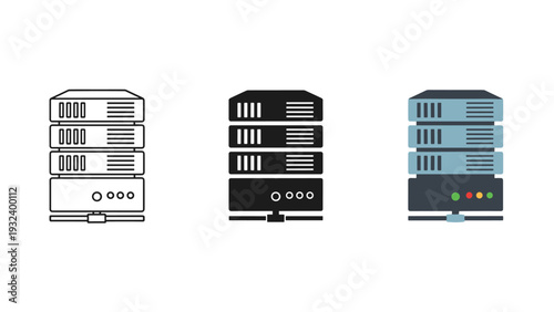 Three server computers with different designs and colors Vector