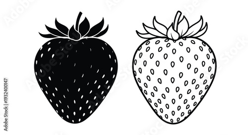 Two strawberry illustrations one solid one with seeds depicted