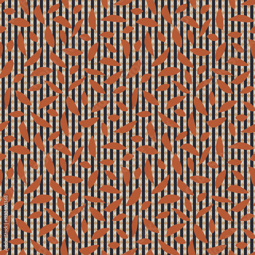 Textile Design Pattern For Fashion And Homeware Orange Leaves On Striped Background Modern Surface Design For Fabrics And Computer Graphics