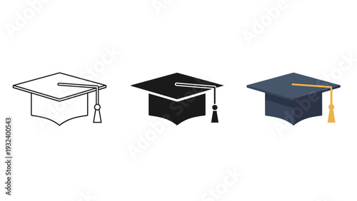 Graduation caps in different styles and colors Vector