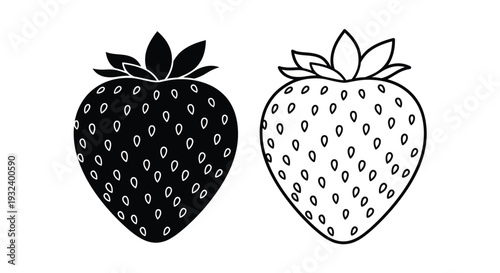 Two stylized strawberries one solid and one outlined are presented