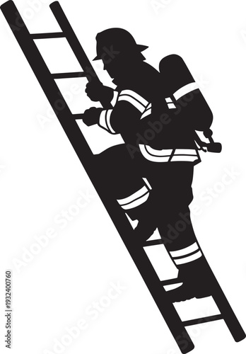 Firefighter silhouette climbing ladder rescue emergency profession equipment protective gear emergency services brave hero