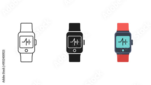 Three smartwatches with different colored bands Vector