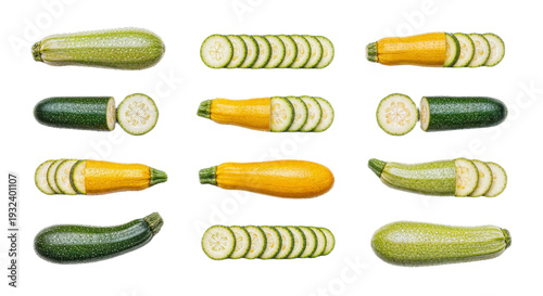Wallpaper Mural Variety of whole and sliced green and yellow zucchinis on transparent background Torontodigital.ca