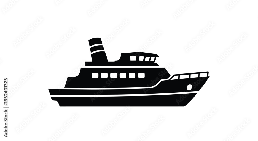 Obraz premium Simple black silhouette of a passenger ship with a smokestack
