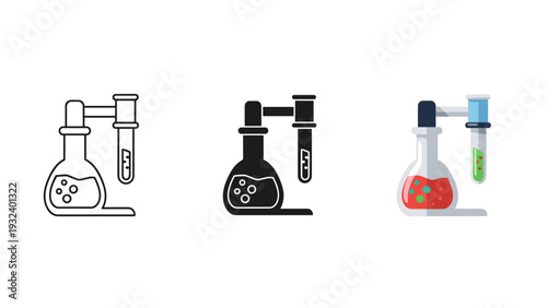 Three laboratory equipment setups with varying colors and details Vector