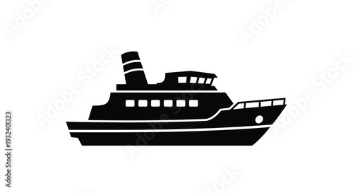Simple black silhouette of a passenger ship with a smokestack