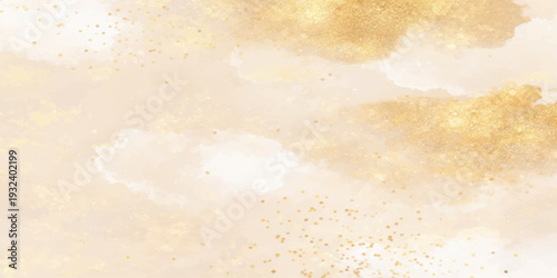 Golden Sky Canvas: A dreamy and serene vista of soft gold and white watercolor clouds, evoking a sense of tranquility and ethereal beauty.