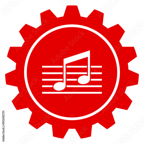 Rotes Zahnrad Icon Einstellungen mit Noten Musik Audio Sound Player Melodie Komposition Vektor Grafik transparent freigestellt png