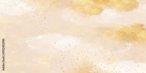 Golden Clouds' Impression: An abstract watercolor art piece which evokes a sense of tranquility and a hint of the divine, with strokes of golden hues blended on a delicate canvas.