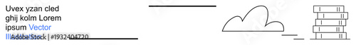 Data storage, cloud computing, digital transfer, education, technology, library services. Outline of a cloud, data lines and stacked books. Cloud computing and digital transfer concepts
