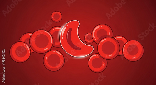 Red blood cells flowing through a vessel with one highlighted medical concept of circulation and health