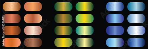 Premium Metallic Gradient UI Swatch Collection Featuring Copper Emerald Gold and Sapphire Chrome Colors.