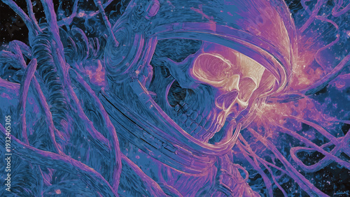 graphic vector astronaut skull wall art