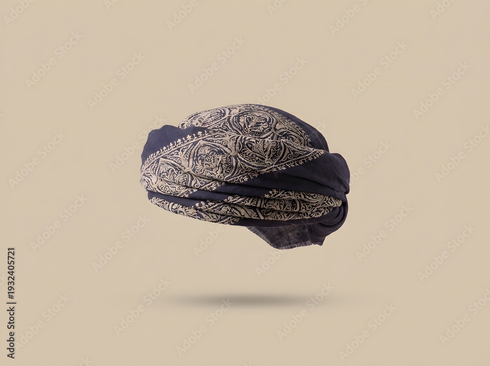 Naklejka premium Floating Traditional Middle Eastern Turban Isolated on Flat Color Background
