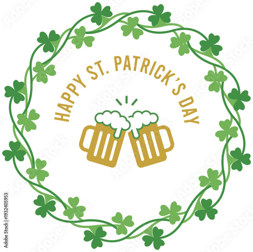 Minimalist St Patricks Day Pub Beer Typography Vector Badge