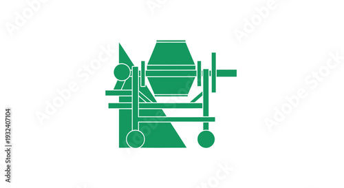Green Concrete Mixer Machine Icon on White Background.