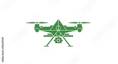 Green Drone Icon with Camera and Geometric Design.