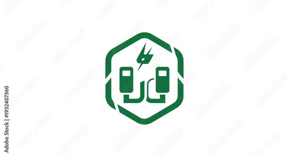Obraz premium Green Electric Vehicle Charging Station Icon Symbol.
