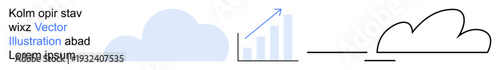 Cloud technology, data growth, analytics, business progress, data security, innovation. Abstract cloud elements with a graph showing upward trends. Cloud technology and data growth