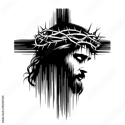 Stylized Crown of Thorns Portrait Symbolizing Crucifixion and Faith – Dramatic Christian Concept Illustration