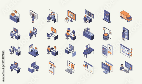 Premium Isometric Remote Work  Digital HR Illustration Pack - 28 Modern Graphics for Virtual Office, Online Recruitment, Data Analytics  Business UI Assets