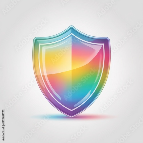 A vibrant shield with rainbow colors symbolizing protection and security.