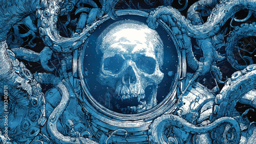 graphic vector astronaut skull wall art