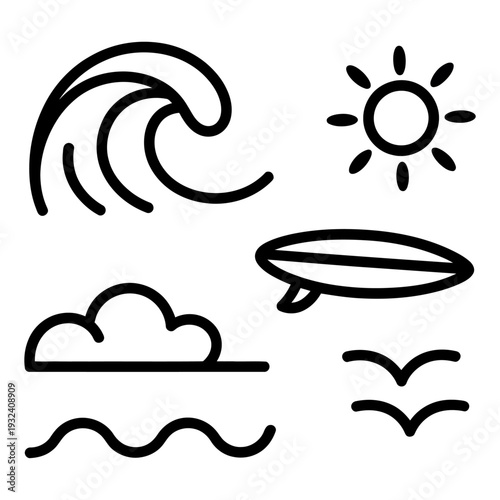 Weather and sea wave cloud blimp birds silhouette