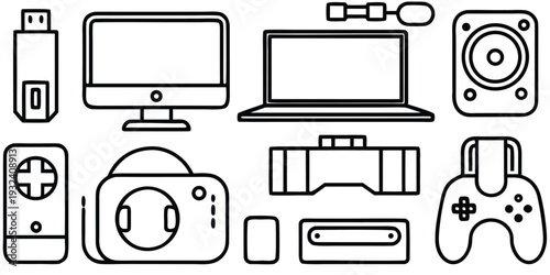 Electronics icons, technology symbols, gadgets and devices