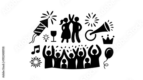 Wedding celebration with cheering guests and party