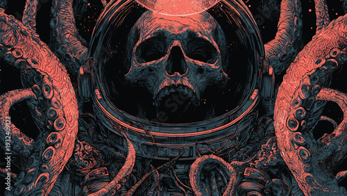 graphic vector astronaut skull wall art