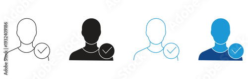 User Approval icon set. Approval identity Icon.  Verified User Checklist symbol isolated on white background. Vector illustration.