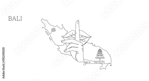 Bali Island Map Outline Illustration.