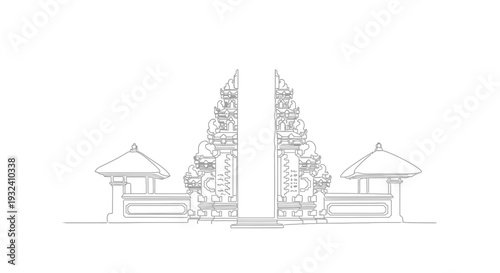 Balinese Temple Gate Illustration with Towers.